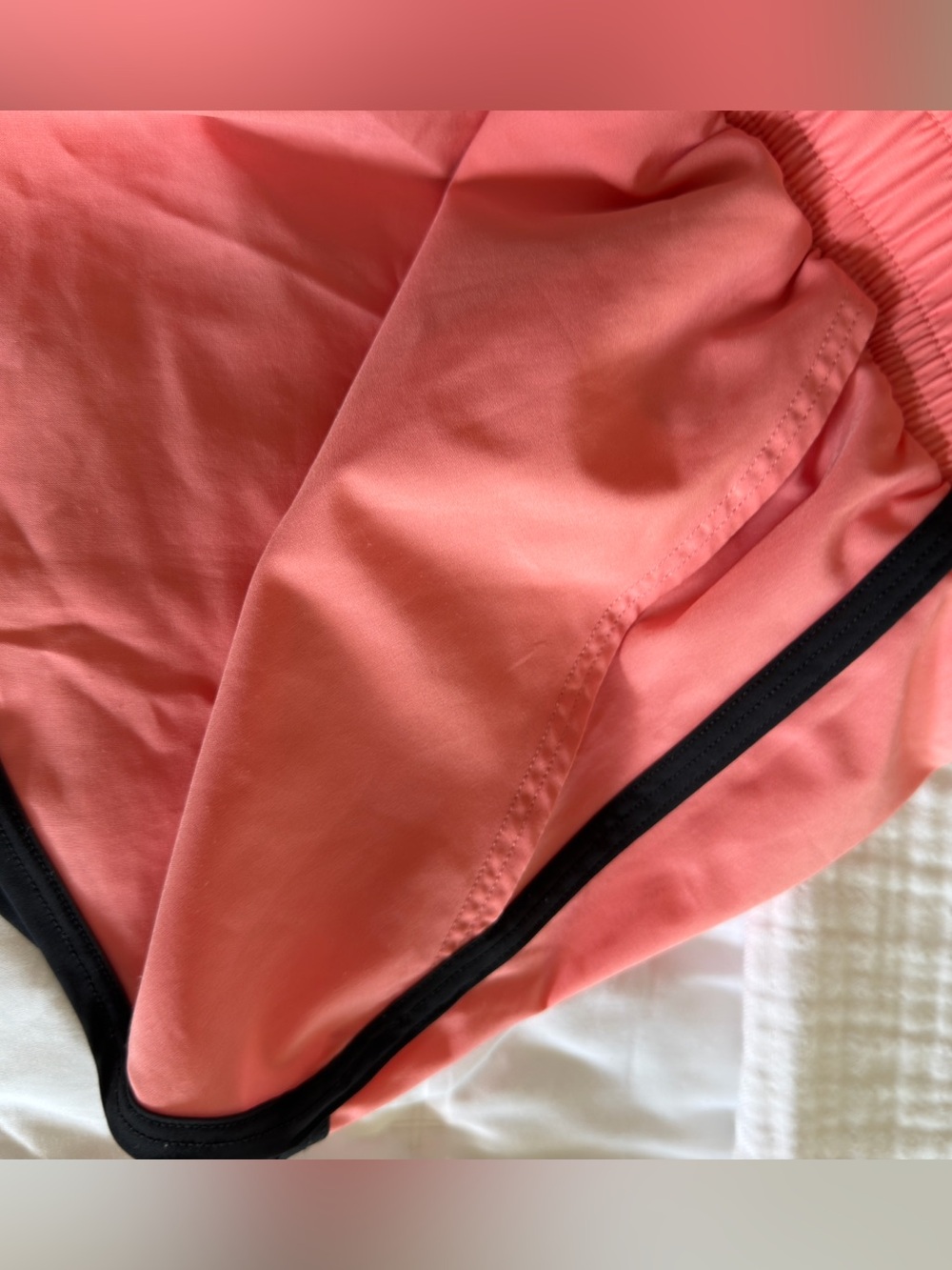 ALO Yoga Coral Pink Athletic Shorts with Black Trim 4 - Picture 3 of 4